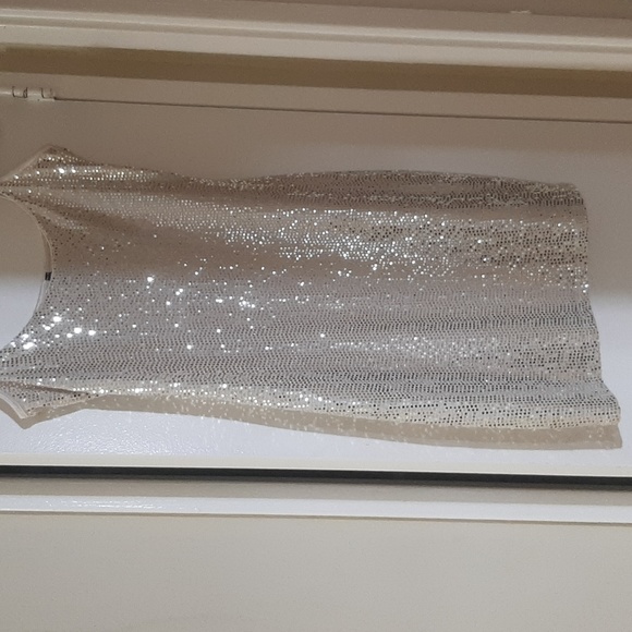 Mini Off-White Sequin Dress With Built-in Sheer Slip, Size Small - Picture 2 of 3